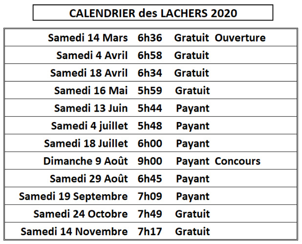 Calendrier des lâchers 2020 à Martres-Tolosane