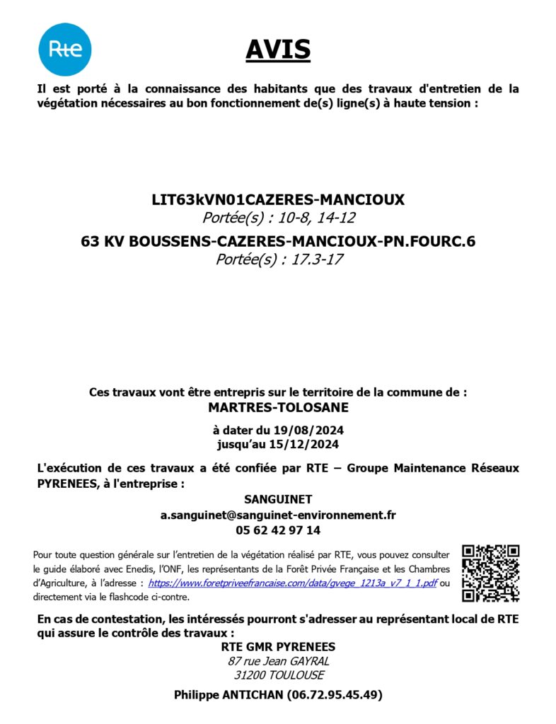 Travaux d’élagage et d’abattage sur la commune