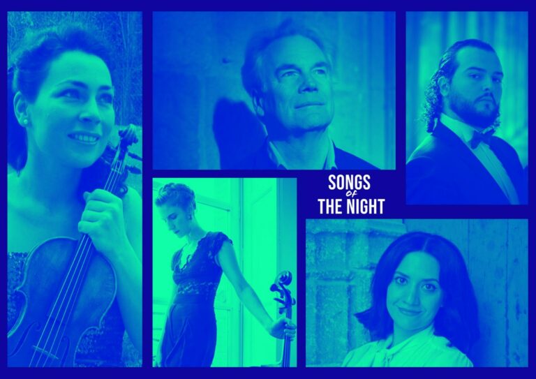 Affiche Songs of the Night avec portraits de musiciens et chanteurs