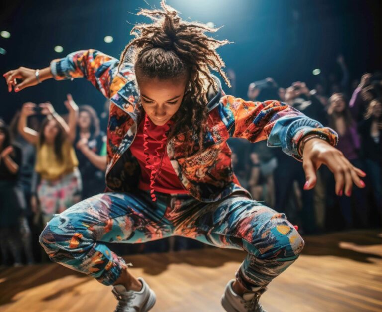 Danseuse hip-hop sur scène à l’Espace culturel Angonia, Martres-Tolosane
