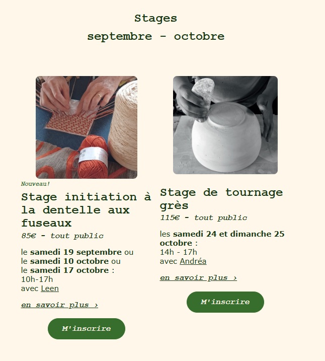 Stages septembre – octobre