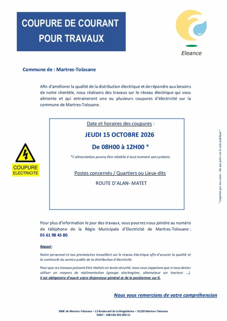 Coupure de courant pour travaux